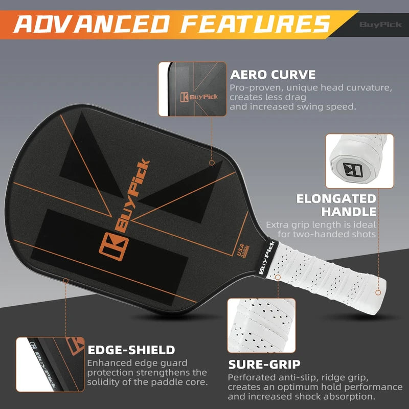 BuyPick Pickleball Paddle,USAPA Approved Light Pickleball Paddles with Reinforced Carbon Fiber Surface,16mm Thickened Pickleball Racket with Anti-Slip Sweat-Absorbing Grip& Racket Cover, Gift for Men