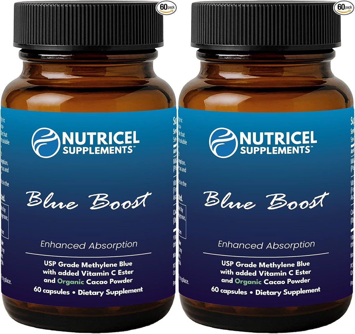 2 Pack Methylene Blue (USP Grade) Pharma Grade Supplements, Capsule Form, with Added Vitamin C Ester for Enhanced Absorption, Brain Supplement with Brain Fuel, Memory, Focus, Clarity, Cognitive, Energy