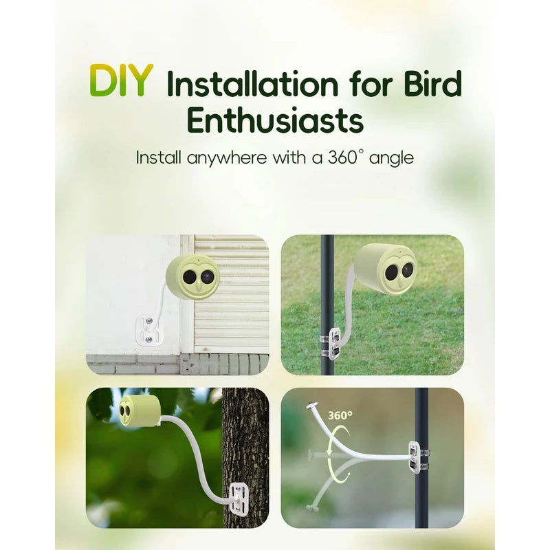 4K HD Bird Feeder with Camera Solar Powered, 2.4G/5G Dual WiFi Wireless, Auto Bird Video Capture, Instant Notifications, 360°Adjustable Bracket & 32GB EMMC, AI Identify 10000+ Species for Bird Lover