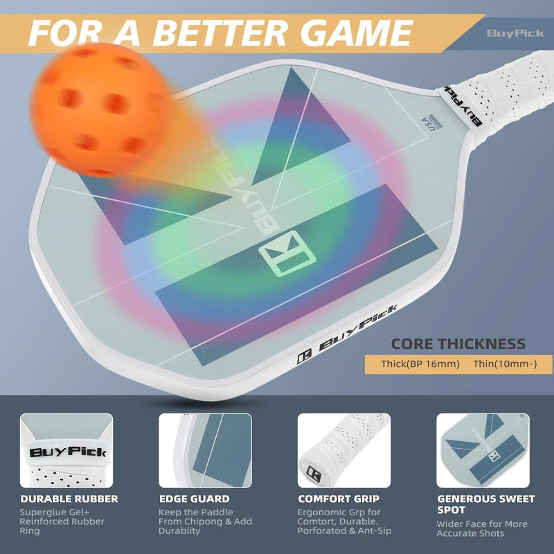 BuyPick Pickleball Paddle,USAPA Approved Light Pickleball Paddles with Reinforced Carbon Fiber Surface,16mm Thickened Pickleball Racket with Anti-Slip Sweat-Absorbing Grip& Racket Cover, Gift for Men