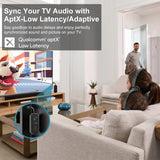 SafeFly Dual Premium Bluetooth 5.3 Transmitter Bluetooth Adapter w/Screen for AirPods or Wireless Headphones - Use with Any 3.5 mm Audio Jack for Airplanes, TV, MP3 Player, PC, Switch