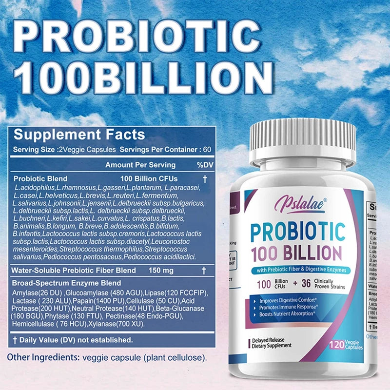Pslalae Probiotic 100 Billion - Gut Health, Relieve Gas and Bloating - with Prebiotic