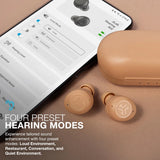 JLab Hear OTC Hearing Aid & Earbuds, Beige, Traditional Earbud Fit, Four Preset Hearing Modes, In-Ear Detection and Built-in Feedback Suppression, Independent Volume Control and Touch Controls