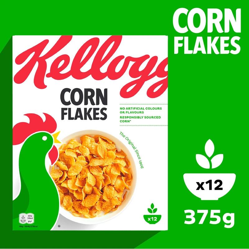 Kellogg's Corn Flakes (1 x 375 g) - Crispy Breakfast Cereals from Sun-kissed Corn - The Classic Without Artificial Colours and Flavourings
