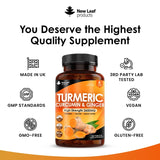 NEW LEAF PRODUCTS Turmeric Tablets 2600mg High Strength with Black Pepper & Ginger (6 Months Supply) Active 95% Turmeric Curcumin Supplements 365 Tablets Not Capsules, Vegan, UK Made by New Leaf