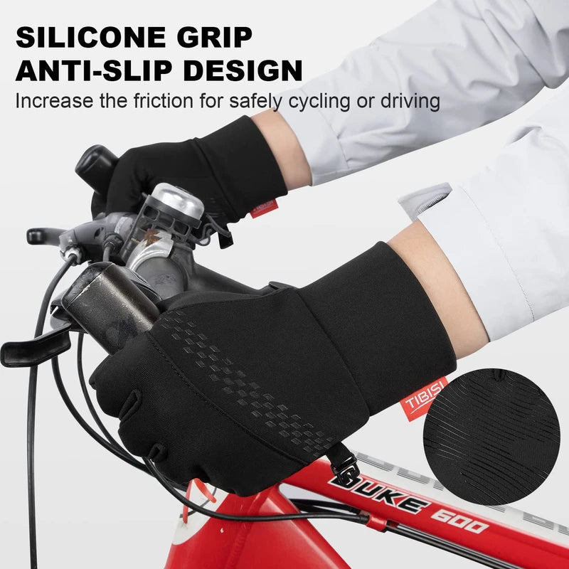 TIBISI Cycling Gloves Winter Thermal for Men & Women Warm Windproof Touchscreen Non-Slip Shock Absorbing Outdoor Running Cycling Mountain Bike Gloves, black-03