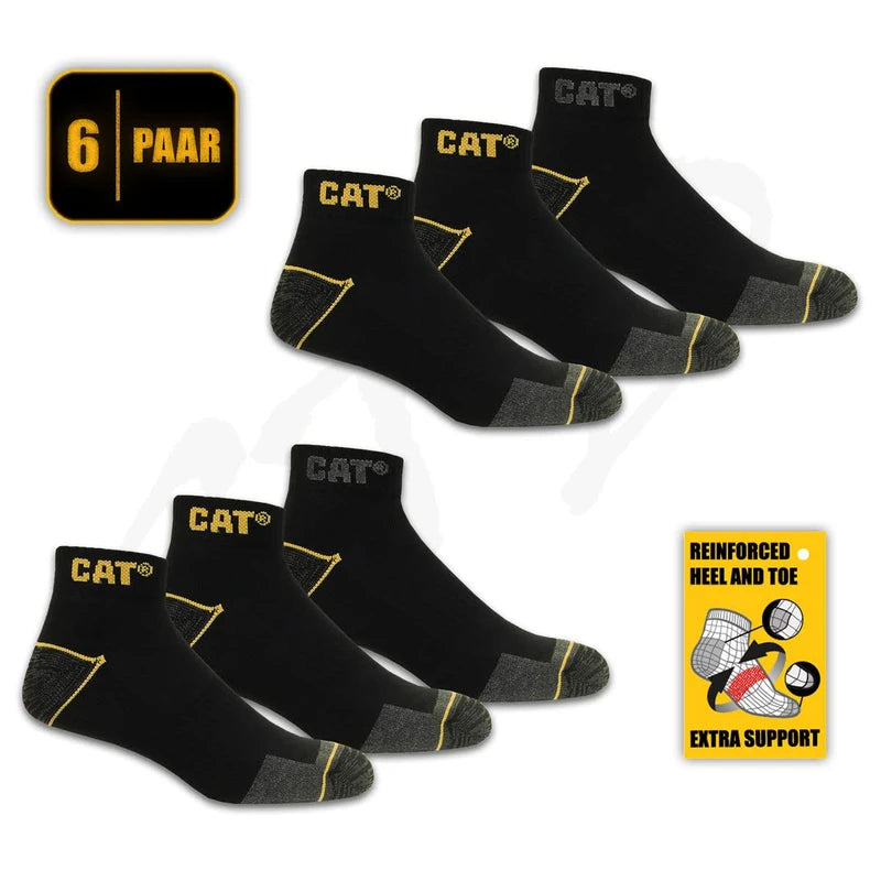 CAT Caterpillar 6 Pairs Work Trainers Work Socks Stockings in Sizes 6-16, 6 Pairs Black