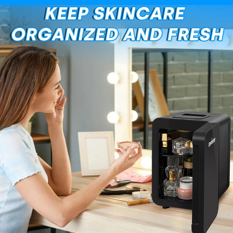 Enventor Mini Refrigerator Skincare Fridge 4L Portable AC+DC Power Cooler & Warmer, for Bedroom, Car, Office, Skincare, Makeup, Cosmetics (Black)