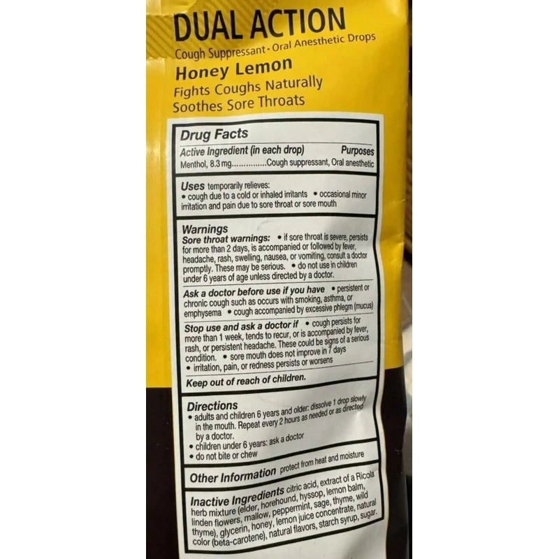 Ricola 2 Bags Ricola Dual Action Extra Relief Cough Drops Honey Lemon 19 Ct Exp: 12/24