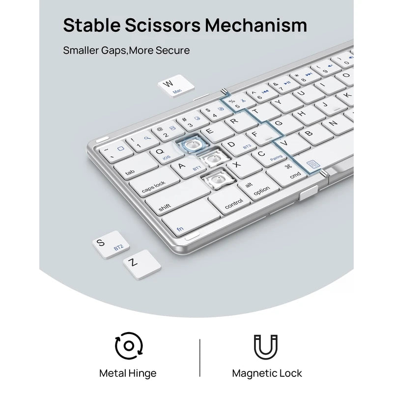 SODI Foldable Keyboard with Sensitive Touchpad, Portable Wireless Keyboard for iMac, Multi Devices, 2 in 1 Pocket-Sized Bi-Folding Portable Key-Board, Travel