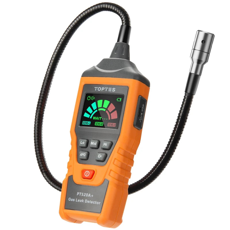 Rechargeable Gas Detector TOPTES PT520A+ Natural Gas Detector, Detects Gas Leaks of Urban Gas, Methane, Propane, LPG, etc., with 17.1 inches (43.5 cm) Detection Probe (Japanese Instruction Manual) - Orange
