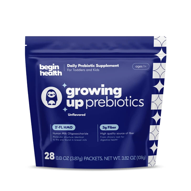 Begin Health Daily Growing Up Prebiotics 28-Pack - Kids Digestion Powder, for Constipation Prone Kiddos | Softens Stool for Easy Pooping | Fiber Rich w/Chicory Root, Tasteless & Textureless