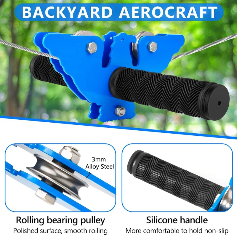 X XBEN 200FT Zip line Kits for Backyard, Zip Lines for Boys, Kids, Included Swing Seat, Ziplines Brake, and Steel Trolley, Outdoor Playground Equipment