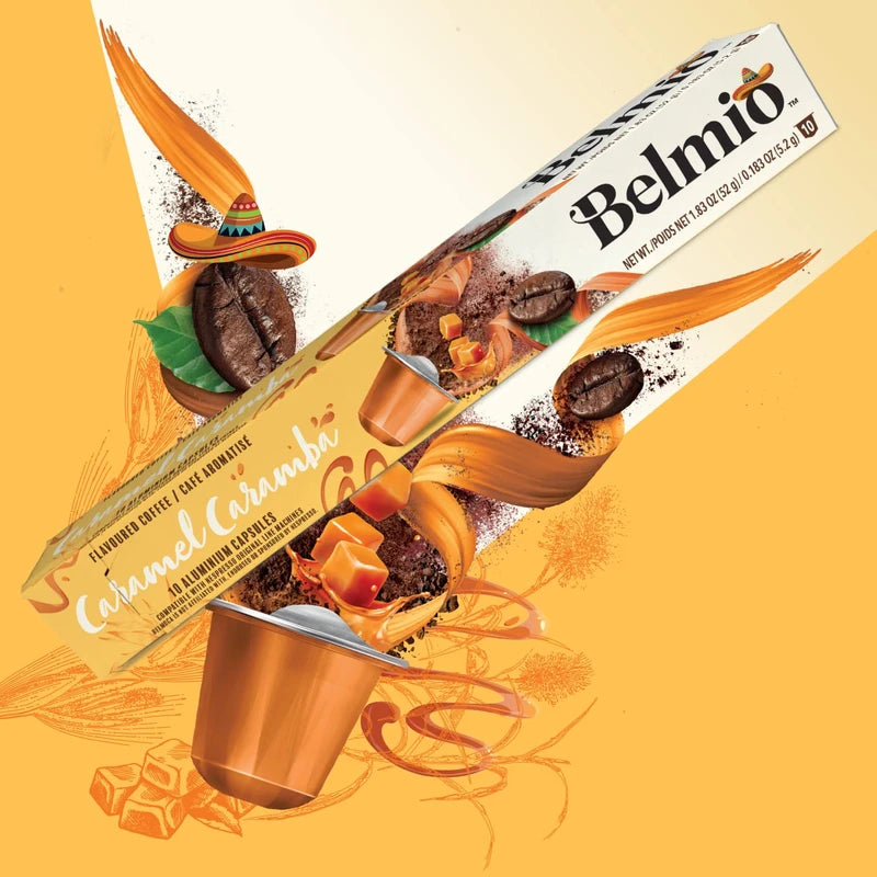 Belmio Caramel Caramba Flavour Aluminium Coffee Capsules, Pack of 8 (Total 80 Capsules)