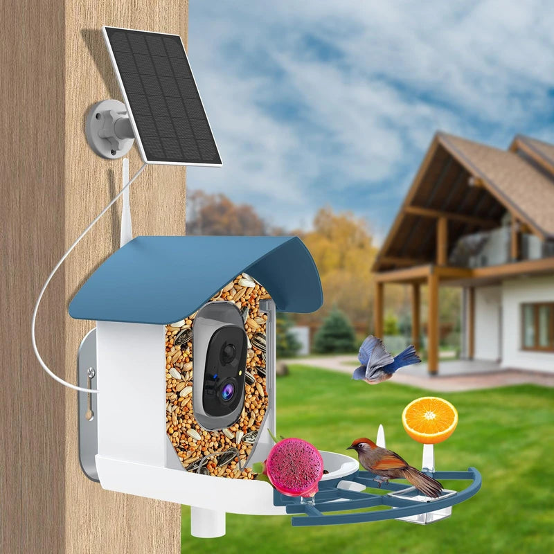 Bird Feeder with Camera,AI Identify Birds Species,Smart Birds Camera with Solar Powered,Auto Record 1080P Birds Video in Backyard,Instant Notifications,Ideal Gifts for Family and Bird Lovers,Navy Blue