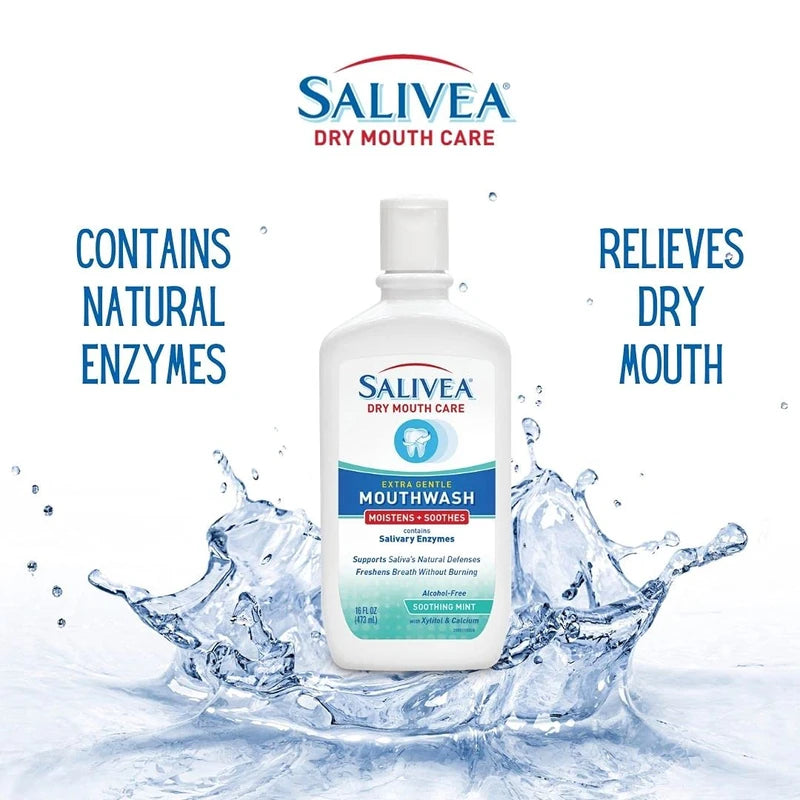 SALIVEA Dry Mouth Mouthwash - Soothing Mint Mouthwash with Natural Salivary Enzymes - Gentle Mouthwash to Aid Dry Mouth Care - Breath Freshener & Dry Mouth Treatment - Mint Flavor (16 oz Bottle)