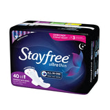 Stayfree Ultra Thin Overnight Pads with Wings, For Women, Reliable Protection and Absorbency of Feminine Moisture, Leaks and Periods, 40 Count