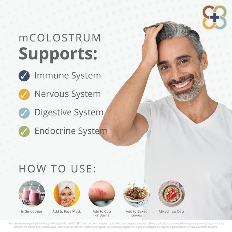 Crucial FOUR Bovine Colostrum – 8Oz Grass Fed Colostrum – Low Temp Dried Colostrum Supplement for Dietary Support, Immune Booster – Easy to Mix and Highly Bioavailable