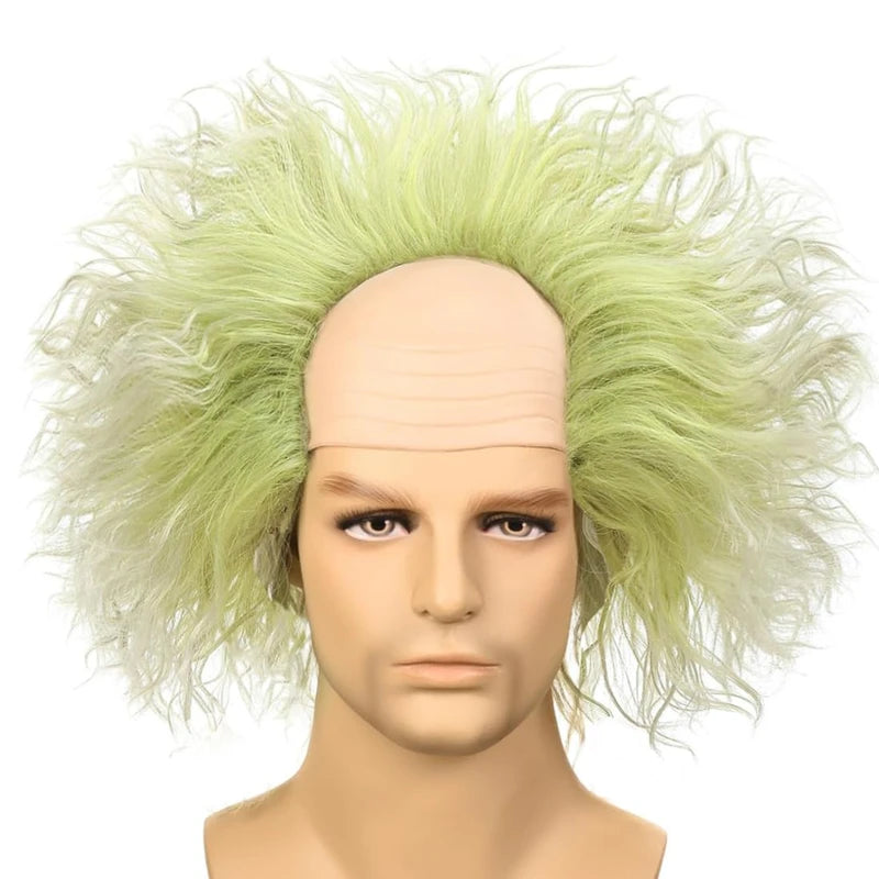 PORSMEER Mens Beetlejuice Wig - Premium Betelgeuse Green Ombre Hair short Wig with Bald Cap - Compatible with Beetlejuice Cosplay Wig | idea for Halloween Beetlejuice Costume