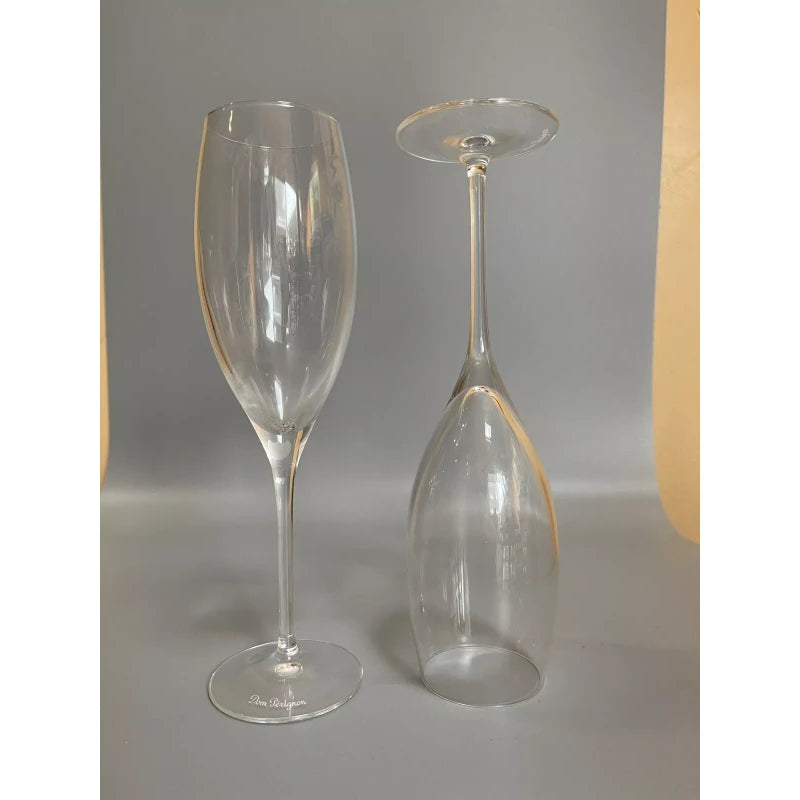 Dom Perignon Signed DOM PERIGNON Crystal Etched SHIELD LOGO 9 1/8" CHAMPAGNE FLUTES Set Of 2