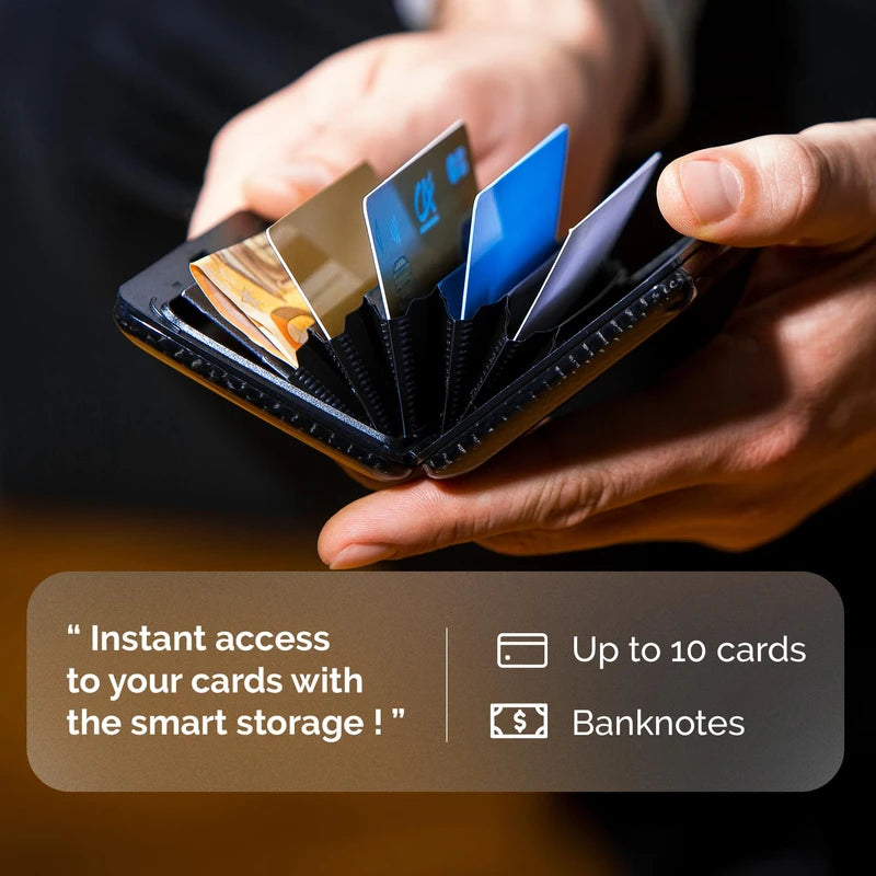 Genuine Carbon Fiber Card Holder with Metal Lock, RFID Protection Against Fraud and demagnetization, Compact Wallet, Smart Case Oslo Model