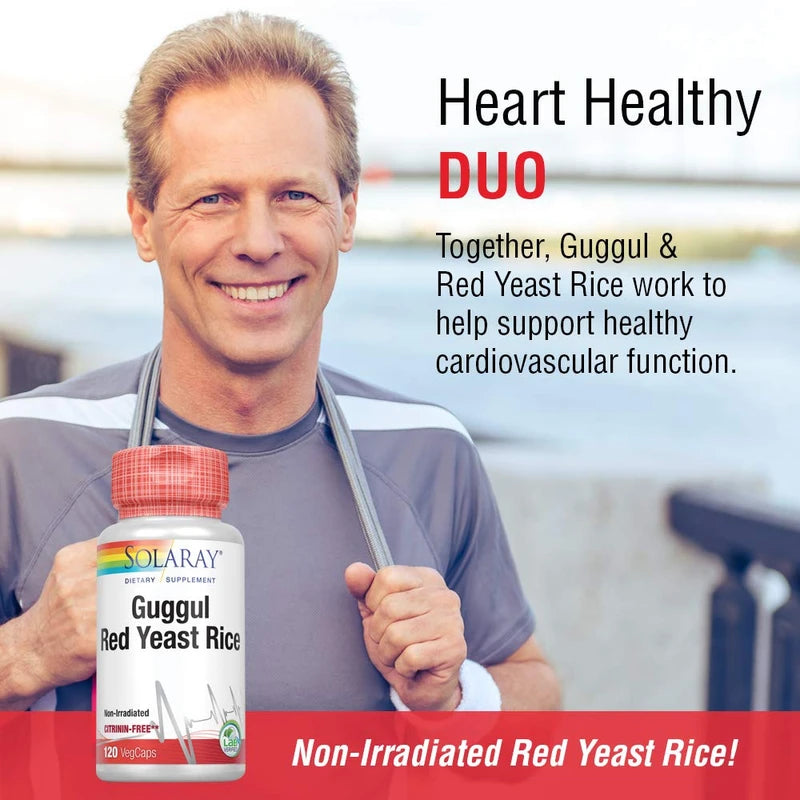 SOLARAY Guggul Gum Extract & Red Yeast Rice | Healthy Cardiovascular Function Support | Ancient Chinese Medicine & Ayurvedic Medicine Combo | 120ct