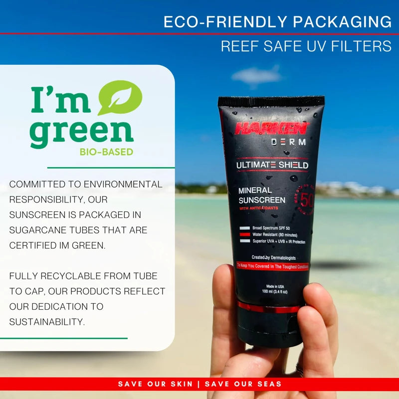 Harken Derm - Ultimate Shield Mineral Sunscreen with Antioxidants | SPF 50 | 80 Minute Water Resistant | Face and Body | Reef Safe | Botanical Antioxidant Complex | Broad Spectrum Protection