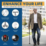 Folding Cane With Led Light And Alarm, With Side Handle, Folding, Adjustable Cane Suitable For Arthritis Disabled And Elderly, Cane With Cushioned T Handle And Swivel Four Pedestal, WalkingCanes,Black