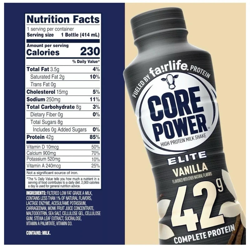 Premier Core Power Elite High Protein Shake, Vanilla, 42g Bottle, 14oz ...