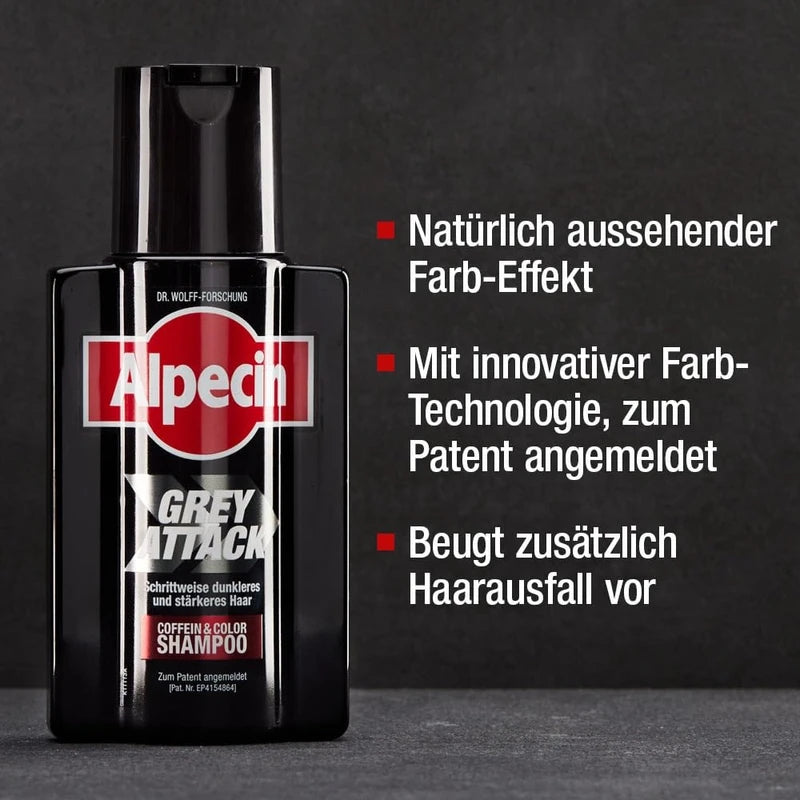 Alpecin Grey Attack Caffeine & Colour Shampoo - 5 x 75 ml - Gradual Hair Darkening | Natural Colour Result from 3-4 Weeks | Hereditary Hair Loss is Prevented