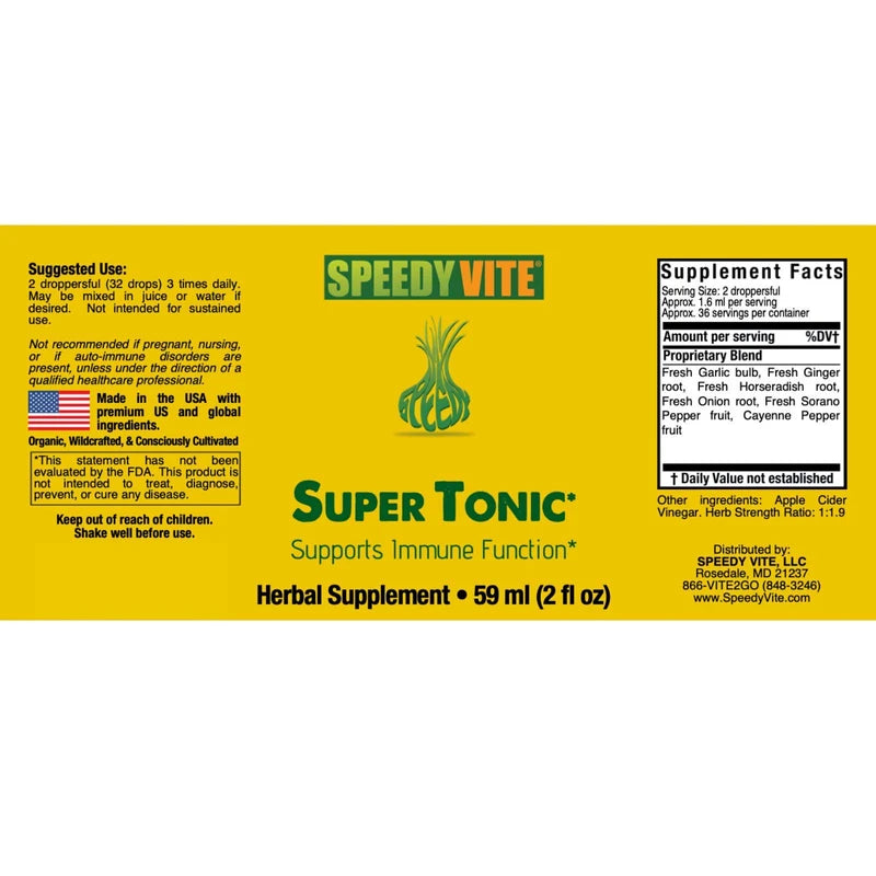 SpeedyVite® Herbal Super Tonic Enhanced Organic (2 fl oz) Apple Cider Vinegar Horseradish Onion Garlic Ginger Serrano Cayenne Habanero Pepper Natural wildcrafted Supports Immune Function*