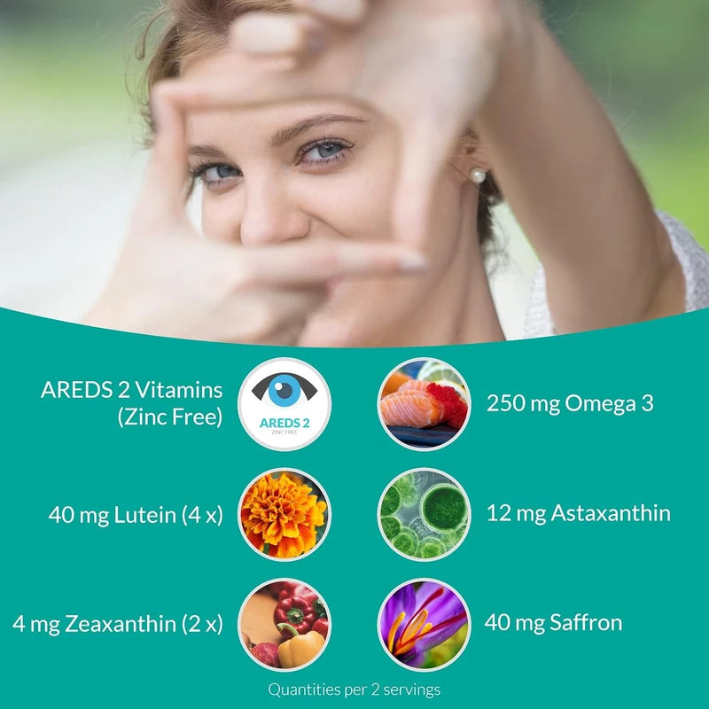 UpNourish AREDS 2+ Advanced Eye Vitamin | Eye Health | Macular & Dry Eye Support | Lutein, Zeaxanthin, Saffron, Astaxanthin & DHA | 120 Softgels