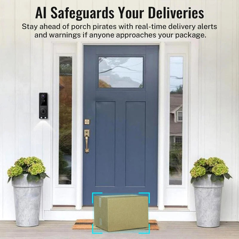 FISHBOT Security Video Doorbell, Dual Cameras with Delivery Guard, 1080p Full HD and Color Night Vision, Intelligent AI Detection, Two-Way Audio, 2.4GHz Wi-Fi Support, Cloud Storage (Sold seperately)