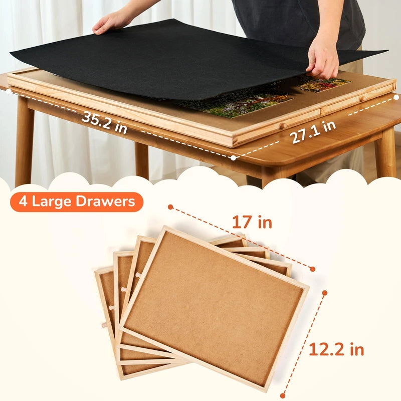 Gamenote 1500 Pieces Rotating Jigsaw Puzzle Table with Puzzle Cover, Portable Large Puzzle Board with Drawers for Puzzle Storage, Wooden Smooth Plateau Work Surface for Kids Family Game