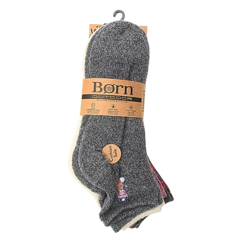 Born Outdoor Cushion Sole Wool Blend Quarter Socks 4 Pairs Size 4-10