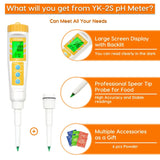 YINMIK Food pH Meter with Extra pH Replaceable Probe,Digital pH Tester for Sourdough and Bread,Food pH Tester for Meat,Canning,Cheese,Solid Samples, Soft Soil and Water