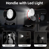 Folding Cane With Led Light And Alarm, With Side Handle, Folding, Adjustable Cane Suitable For Arthritis Disabled And Elderly, Cane With Cushioned T Handle And Swivel Four Pedestal, WalkingCanes,Black