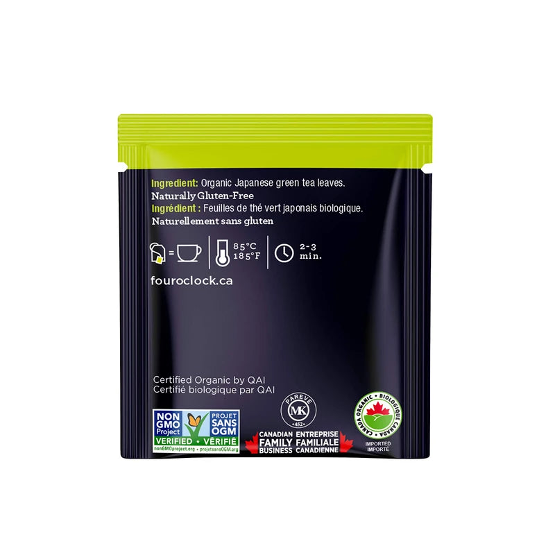 Four O'Clock Organic Green Tea Japanese, Non-Gmo, Kosher, Gluten-Free, 16 Count, 24g