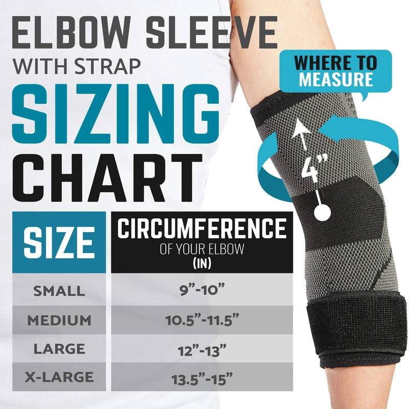 Elbow Support with Strap for Tendonitis, Tennis Elbow, Compression Sleeves, Golf Elbow Treatment, Pack of 2
