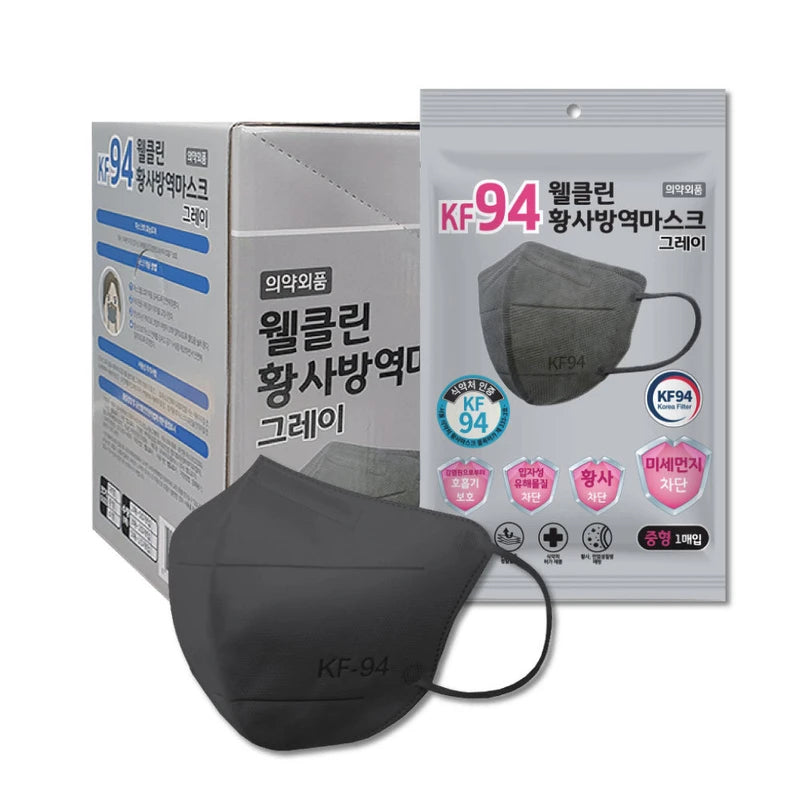Wellclean KF94 yellow dust prevention bird beak type mask gray medium size 50 sheets / 웰클린 KF94 황사방역 새부리형 마스크 그레이 중형 50매