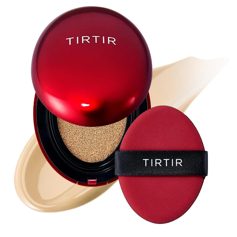 TIRTIR Mask Fit Red Cushion Foundation | Full coverage, Weightless, Skin fit, Satin Glow Finish, Korean Makeup, beauty, Tattoo cover up, Buildable (#24W Soft Beige, 0.63 Fl Oz)