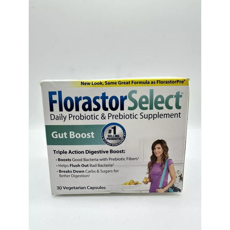 Florastor Select Gut Boost 2-in-1 Probiotic & Fiber Supplement, 30 Veggie Caps