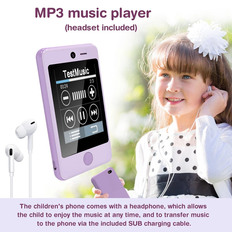 PTHTECHUS Kids SmartPhone, Kids Phone for Girls with Two-way Talk Game Music kids real phones, Touchscreen Learning Toys phones for 5-11 age pul
