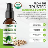 PURA VIDA MORINGA USDA Organic Moringa Seed Oil: 100% Pure, Cold Pressed, Unrefined Moringa Oleifera Seed Oil. 2 oz Bottle with Treatment Pump. For Skin and Hair - Food Grade for Oral Consumption