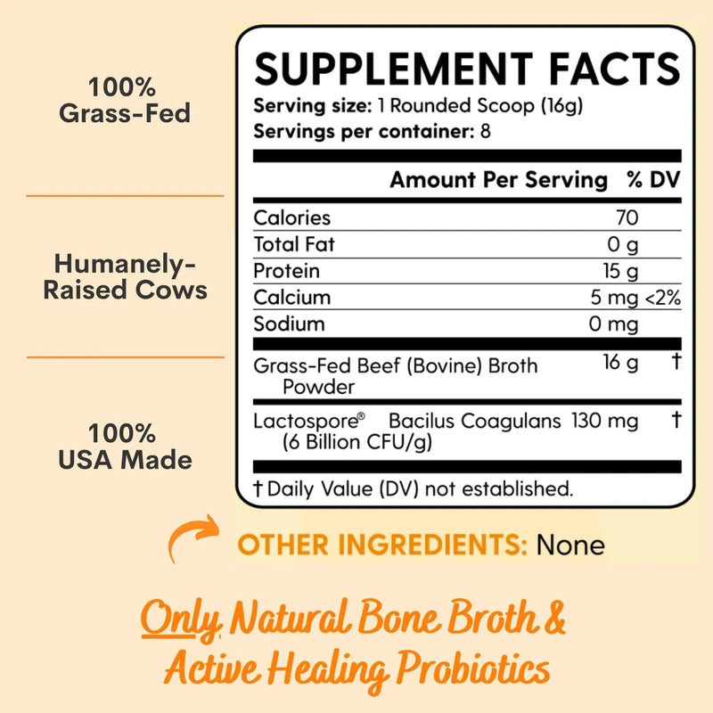 Paradise Naturals 100% Grass-Fed Beef Bone Broth Protein Powder -Active Probiotics- Collagen Peptide Rich, 15g Protein, Non-GMO, Low Sodium, Healthy Skin Hair Joints, Gut Health, Paleo Keto, No Gluten