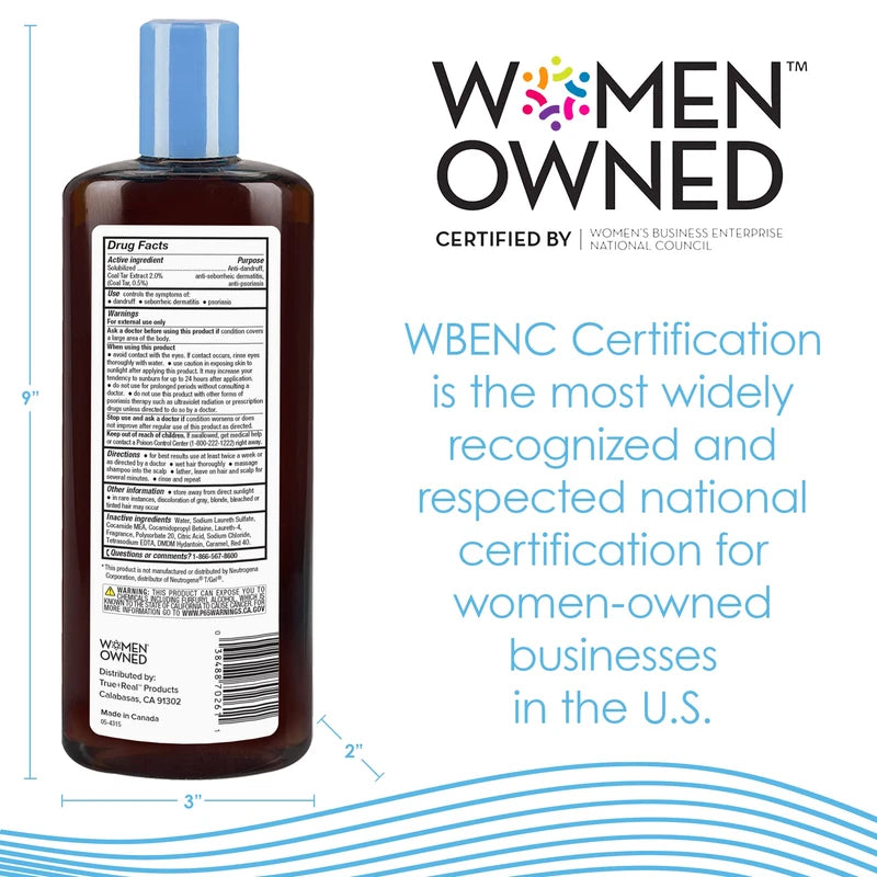 True+Real Therapeutic Plus Tar Gel Anti-Dandruff Shampoo Original Strength 0.5% Coal Tar, 16 Fl Oz, Pack of 2