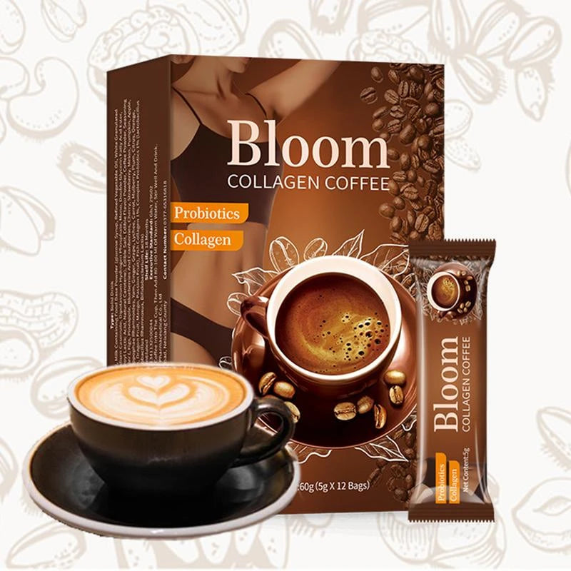 Bloom Collagen Coffee, Organic Coffee Powder 1% Collagen, Instant Coffee for Women and Men (5g*12)