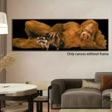 Unbranded Bigfoot with Raccoon - Unframed Canvas Print - 48" x16" - Sasquatch at his Best