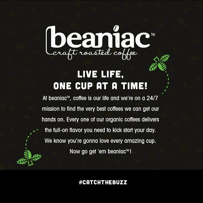 beaniac Organic Down Time Decaffeinated Medium Roast, Single Serve Coffee Pods, Arabica Coffee, Plant-Based, 30 Count