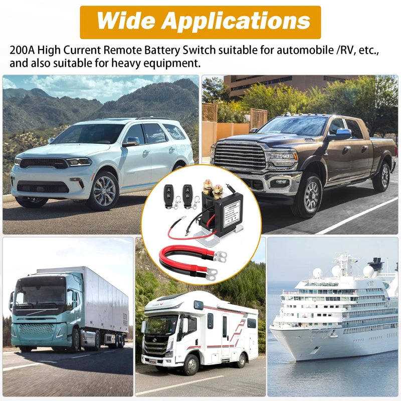 500A Starting 200A Rated Wireless Battery Disconnect Switch & 4 AWG 1FT Battery Cables Set, Remote Kill Switch for Car Truck DC12V Anti-Theft Prevent Battery Drain Battery Switch Isolator On Off